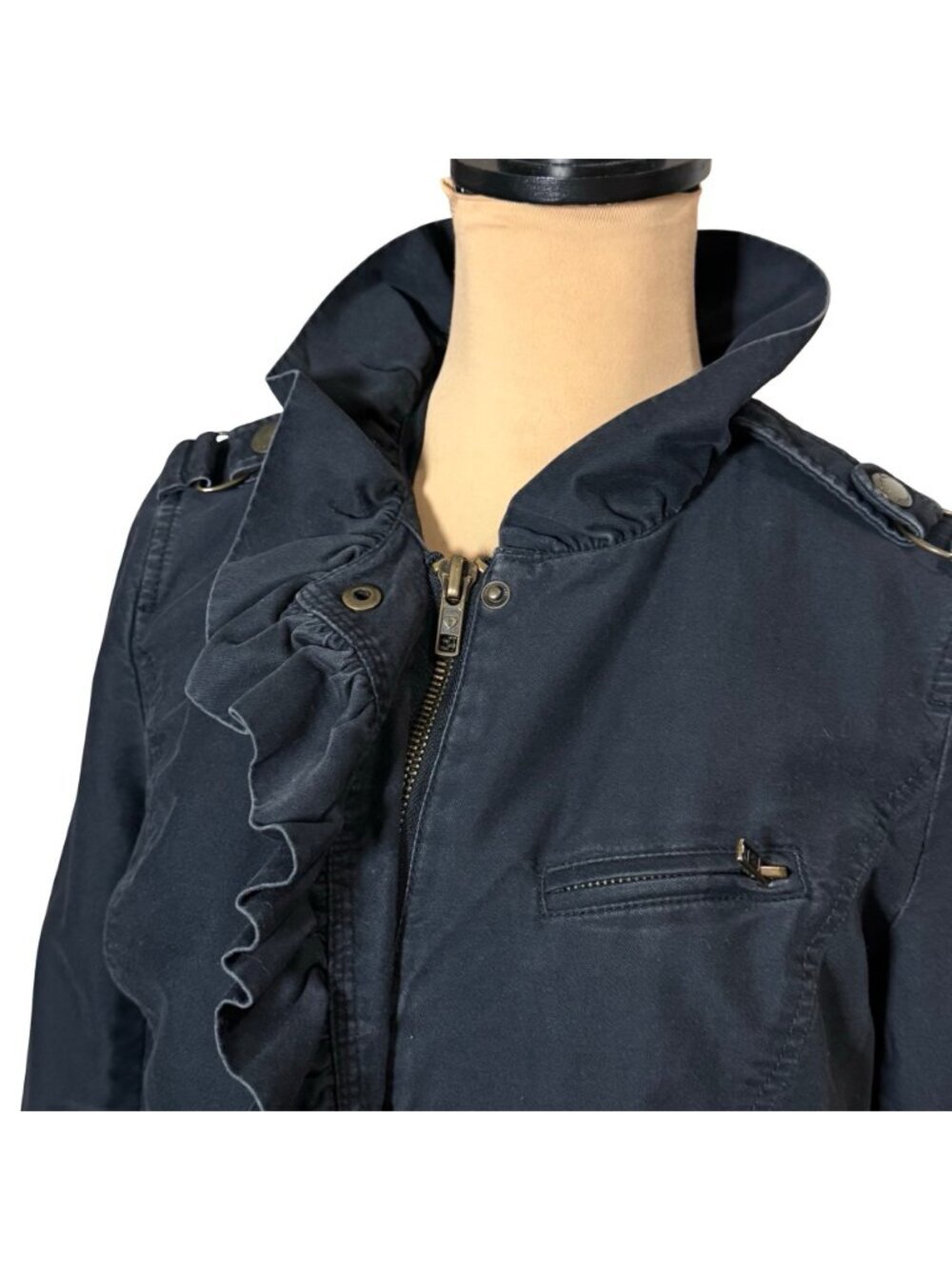 Vintage Y2K Juicy Couture Black Military Ruffle Jacket Cotton Utility Blazer S - Picture 4 of 12